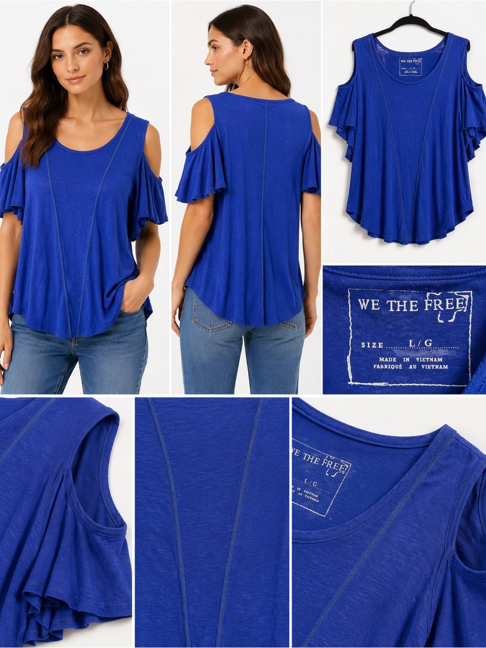 Free People cobalt blue cold-shoulder ruffle sleeve tunic